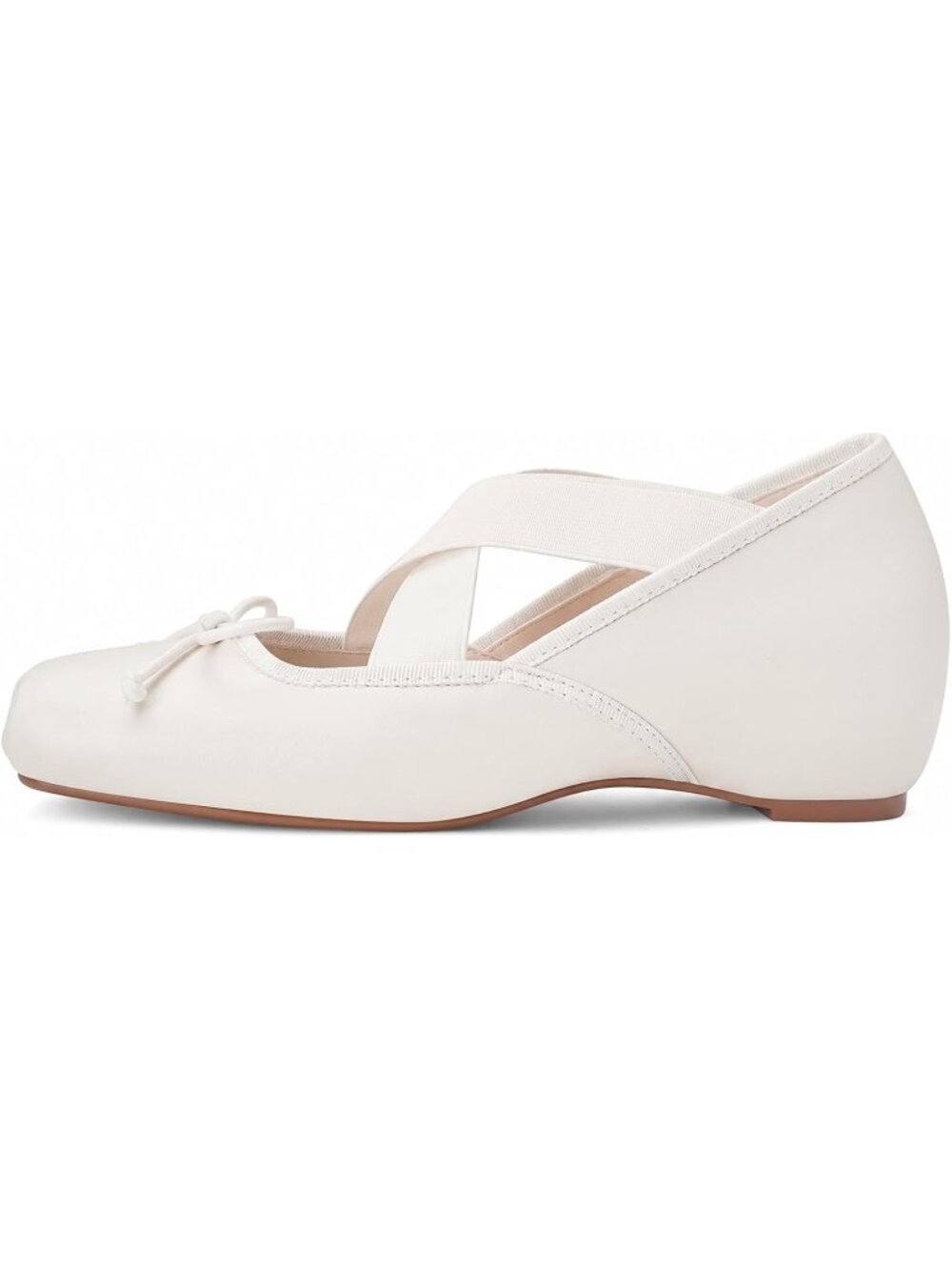 Women's White Square Toe Soft Strap Low Wedge Comfortable Walking Ballet Flats - Picture 6 of 7
